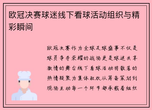 欧冠决赛球迷线下看球活动组织与精彩瞬间
